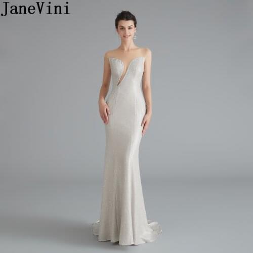 JaneVini Sexy Illusion Mermaid Party Long Evening Dresses 2019 Luxury Beaded Women Dinner Formal Gowns in Turkey vestidos largos