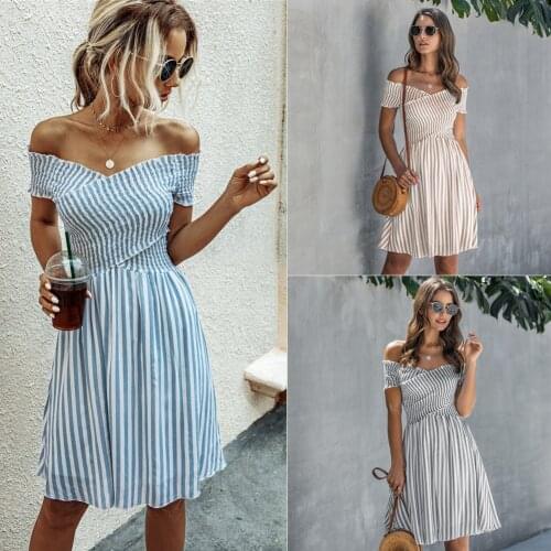 Stripe Women Knee-length Dress Bodycon Sexy Off Shoulder Party Dresses Elegant 2021 Club Slim Office Lady Slash Neck Dress