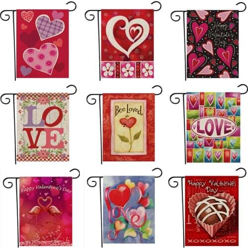 1pc Garden Outdoor Flag Thanksgiving Love Banner Heart Pattern Valentines Day Decoration Flag No flagpole