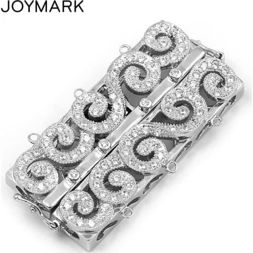 3 Strands Sterling Silver Double Safe Box Clasps Pave Zircon Rectangle Multifunction Clasp Pearl Necklace Connector SC-CZ031