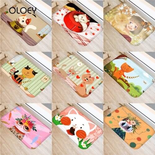 40 * 60cm Funny Cute Cartoon Cat Mat Non-slip Pad Soft Carpet Kitchen Living Room Floor Mat Home Bedroom Decorative Floor Mat