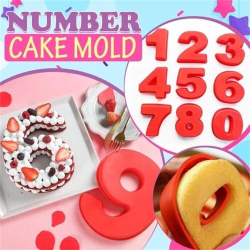 9pcs Cake Mold Birthday Number Silicone Pizza Pan Baking Chocolate Cookie Dessert Bread Kitchen Mould 0-9 Bakeware Decorating