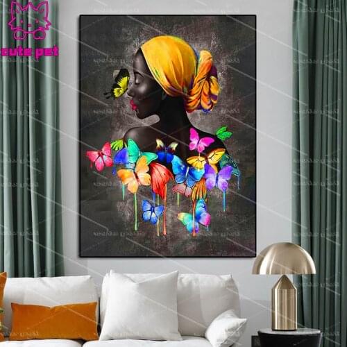 Diamond Painting Black woman and butterfly Full Diamond Embroidery Pattern Rhinestones Needlework DIY Mosaic decor Cross Stitch