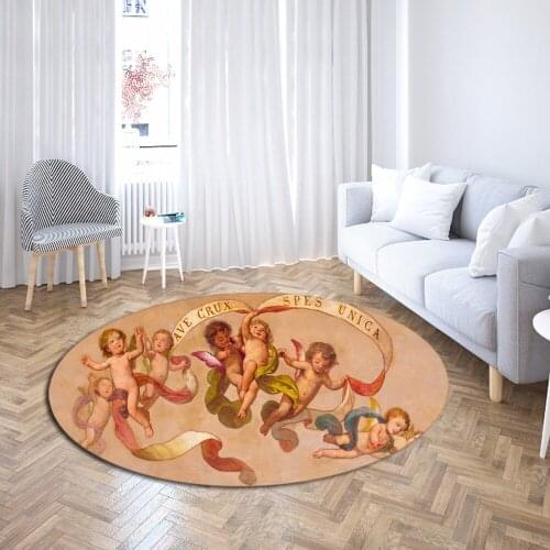 Angel Round Carpet Chair Floor Mat for Children Bedroom Play Tent Area Rug Polyester Anti Slip Bathroom Kitchen Mat Home Decor