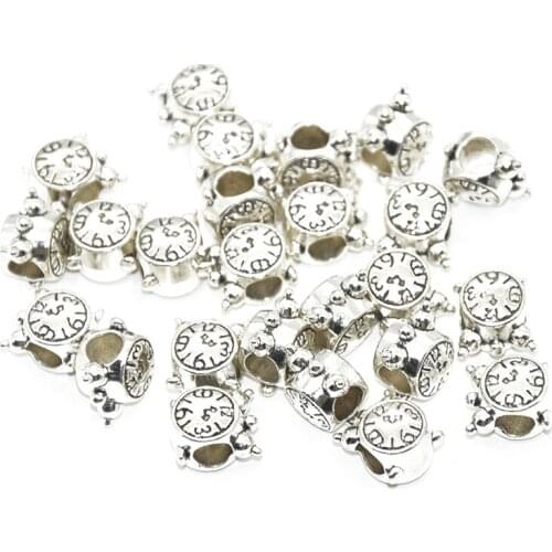 Wholesale 40pcs silver plated alarm clock beads Big Hole Beads Fit style European Bracelet hole 5mm