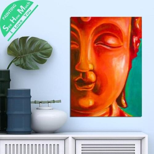 1 Piece Orange Buddha Face Kind HD Printed Canvas Wall Art Posters and Prints Poster Painting Framed Artwork Room Decoration