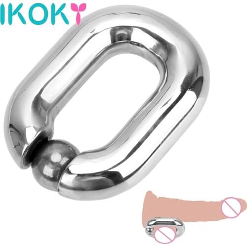IKOKY Metal Penis Bondage Cock Ring Male Heavy Duty Ball Scrotum Stretcher Sex Toys Delay Ejaculation Stainless steel Penis Ring