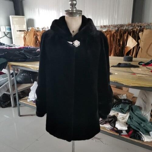 Imported mink coat womens whole mink long skirt skirt mink fur wave bit inverted fur hooded fur coat winter anti-season