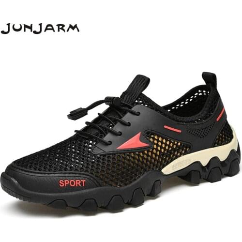 JUNJARM Fashion Luxury Design Hiking Shoes Lightweight Breathable Men Sneakers Outdoor Running Shoes Slip On Sneakers Size38-46