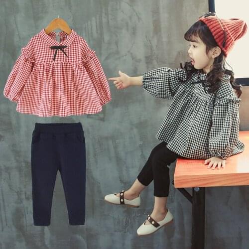 2018 Spring Fall 0-5 Yrs Old Baby Girls Fashion Clothing Set Little Kids Casual Loose Plaid Shirt + Pants 2 Pcs Suit Clothes B31
