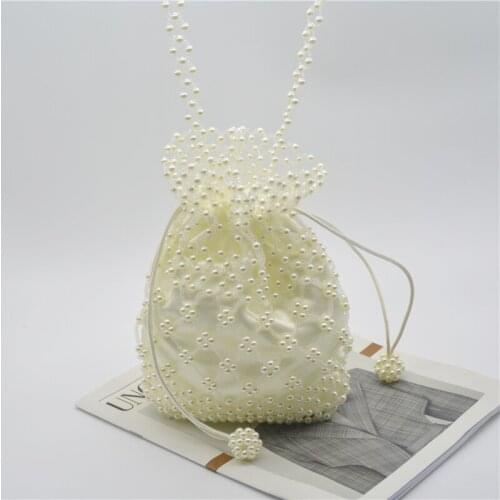 Korea Fashion Luxury Chic Mini Bridal Party Mobile Phone Square Shoulder Bag Hand-woven Faux White Pearl Beaded Evening Handbag