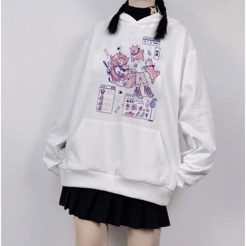 Korean Womens Sweatshirt Cute Shiba Inu Print Ulzzang Oversized Harajuku Hoodie Hip Hop Punk Streetwear kpop Fashion Casual Top