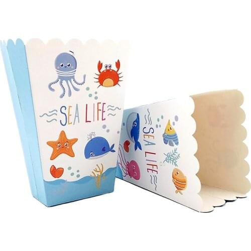 6pcs Popcorn Box Favour Chips Containers For Kids Sea Life Marine Animal Fish Birthday Party Baby Shower Decoration Supplies