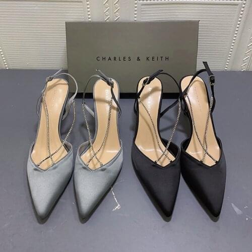 LMCAVASUN 2021 Spring Summer Cross Chain Shoes Women Pointed Toe High heel Slingbacks Shoes Back Strap Sandals For Women