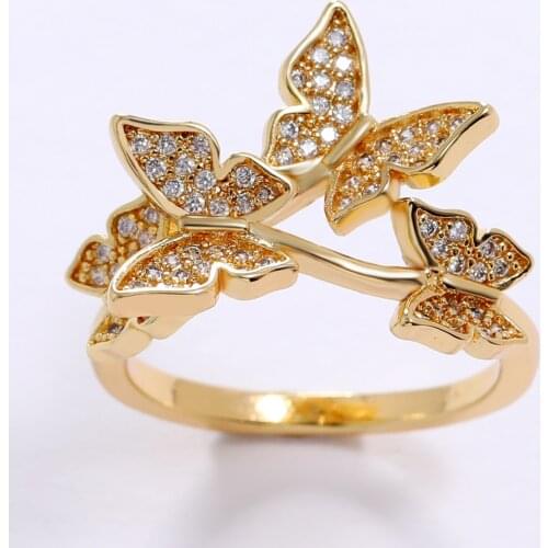 LUALA 2021 New Open Adjustable Size 4 Butterfly Ring for Women Gold Color CZ Paved Luxury Fashion Accessories Wholesale
