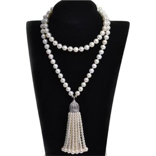 Fashion fringe Long 100% real Natural pearl Necklace suitable for wedding and party 32inch