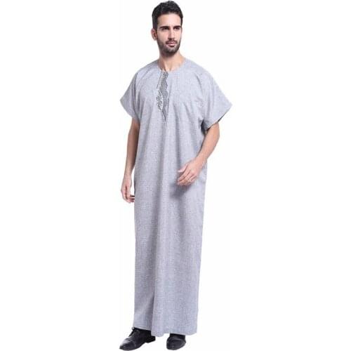 Muslim men clothing ramie fabric embroidery pattern islamic clothing dubai saudi arabia pakistan ramadan pray robe muslim abaya