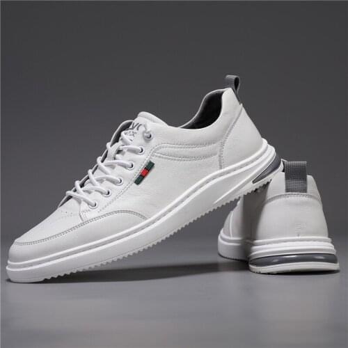 High-Quality Leather Shoes For Men Luxury Brand Casual And Comfortable Mens Shoes Lace-up Fashion Flat Shoes White Sneakers