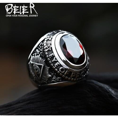 BEIER Stainless steel Cool Unique Black Stone Ring Titanium Steel Retro Old Totem Jewelry For Man Factory Price Sale BR8-334