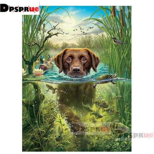 Dpsprue Full Square/Round Diamond Painting Kit Cross Stitch Dog Swimming Diamond 3D Embroidery DIY 5D Moasic Gift DP5226