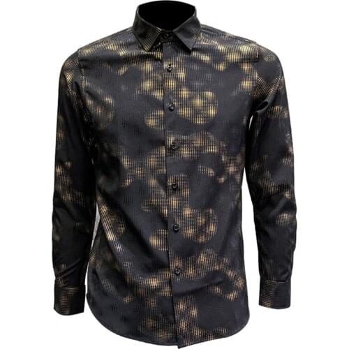 Ns211 Autumn Clothing New Leisure Mens Long Sleeve Digital Bronzing Elastic Shirt