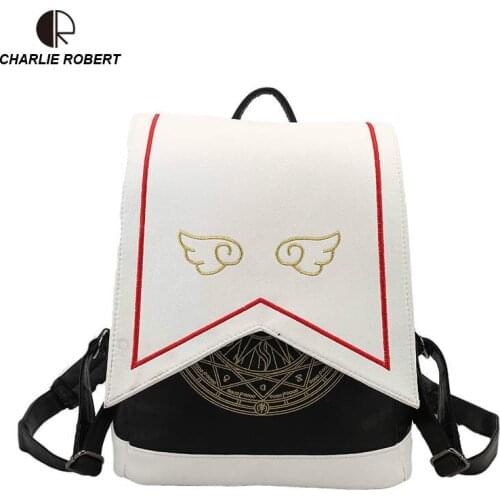 2019 New Hot Cute Anime Magical Girl Sakura Cartoon Backpack Women Lady Softback Embroidery Wings Japanese New Style Backpack