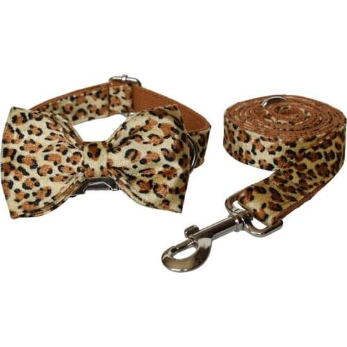 Leopard Color Dog Collar Personalized Engraved ID Name Reflective Nylon Customized Dog Collar Leash Set Id Name Phone Number Tag