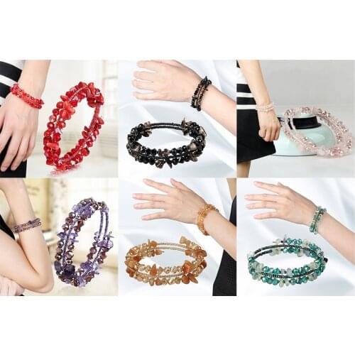 Triple Ring Wire Quartz Crystal Chip Bracelet Elegant Lady Girls Jewelry