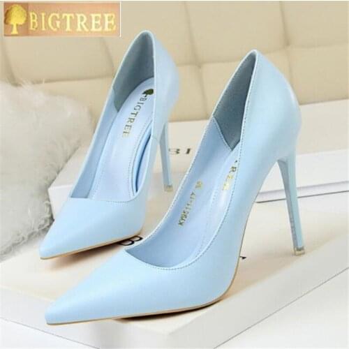 2018 HOT Women Shoes Pointed Toe Pumps 10.5CM Leather Dress High Heels Boat Shoes Wedding Shoes