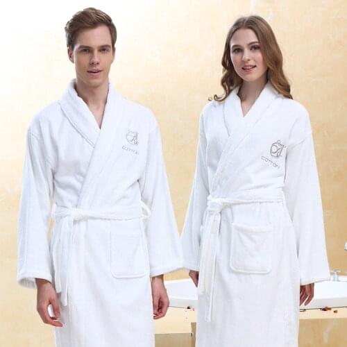 Thicken Men Women Bath Robe Winter Warm 100%Cotton Towel Bathrobe Male Home Hotel Nightgown Kimono Dressing Gown Wedding Gift