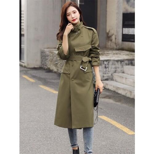 Windbreaker Womens Mid-length Korean 2020 Autumn New Fashion Asymmetrical Temperament Classic Outerwear Lady Trend Coat k1032