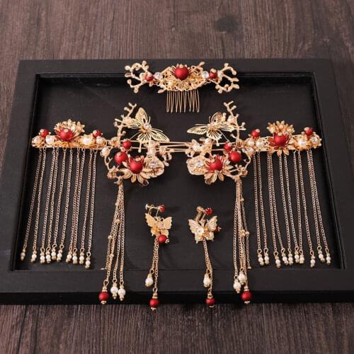 Women Hair Combs Traditional Chinese Wedding Hair Accessories Headband Stick Headdress Head Jewelry Bridal Headpiece Pin