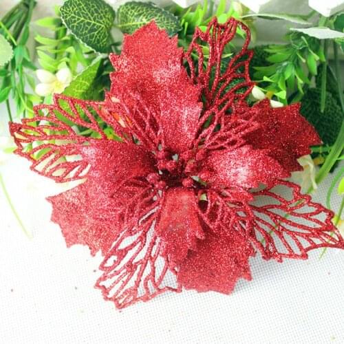 1pc Christmas Flower Artificial Glitter Christmas Flower Xmas Tree Decor Accessories Photography Props Party Supplies