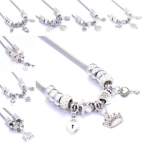 10Pcs/Lot Beaded necklace Couple beads heart-shaped key chain necklace pendant womens retro multi-layer jewelry Sweater chain