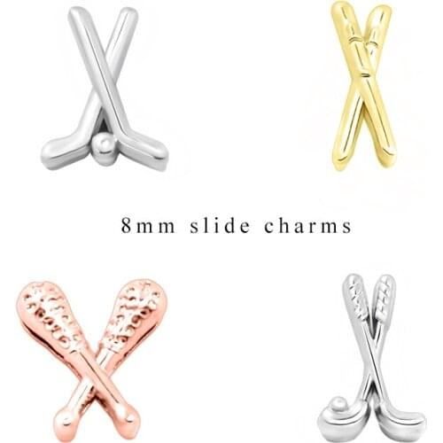 10pcs/lot Internal Dia 8mm Scissors Baseball Baton Slide Charm DIY Accessories fit 8mm wide belt pet collar