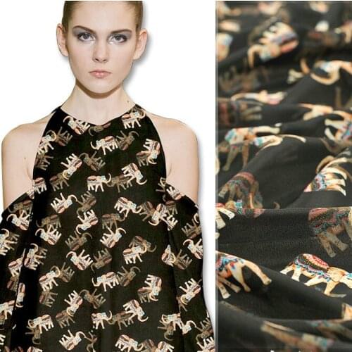 140cm wide elephant print silk fabric meter digital printing silk crepe de chine fabric 16mm dress fabric wholesale silk cloth