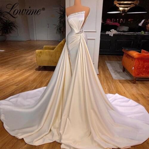 Arabic Dubai Party Dress Long Celebrity Dresses Middle East Mermaid 2021 Robe De Soirée De Mariage Pearls Crystals Prom Dresses