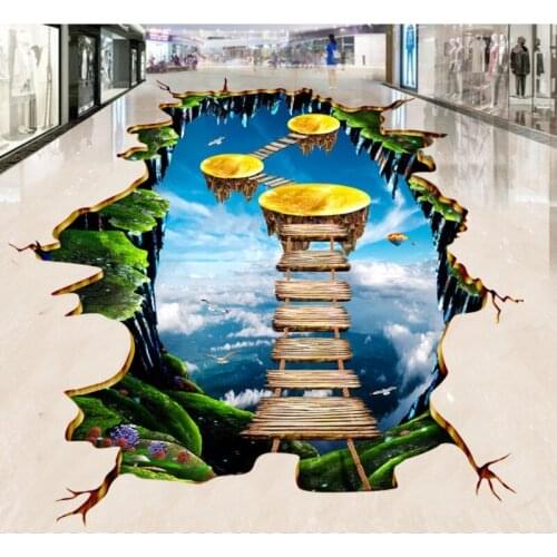 Large hand-painted outdoor golden avenue 3D floor wallpaper for floor 3 d for living room
