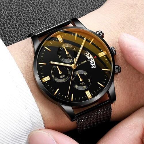 Wholesale Mens Fashion Sport Stainless Steel Case Leather Band Quartz Analog Wrist Watch
