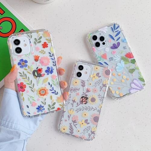 Phone Case For IPhone 12 Transparent Cute Colorful Flower Two in One Anti-knock Cases For iPhone 11 Pro Max X XS XR 7 8 Plus SE2