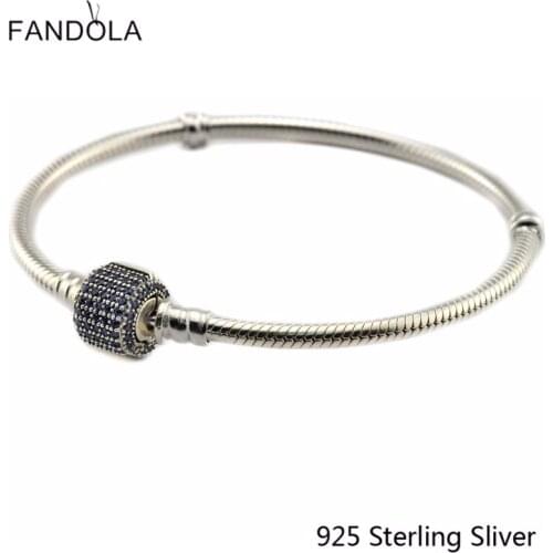 CKK 925 Sterling Silver Signature Clasp Bracelet, Royal-Blue Crystal Original Jewelry Fits For Beads & Charms