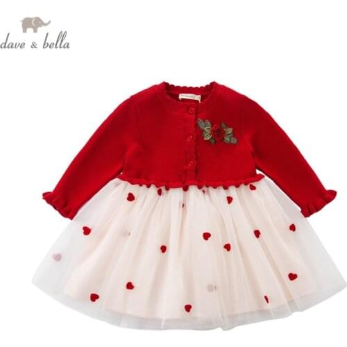 DBM16483 dave bella spring baby girls cute floral embroidery mesh dress children fashion party dress kids infant lolita clothes