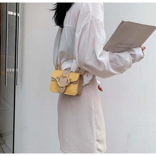 Elegant Femael Metal Ring Tote bag 2021 Fashion New Quality PU Leather Womens Designer Handbag Chain Shoulder Messenger bag