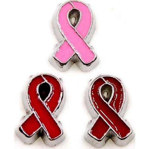 Enamel Red Hot Pink Ribbon Tie Floating Charms For Memory Living Locket DIY Accessories Jewelry Making