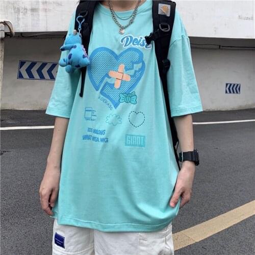 Womens T-shirts Tops Japanese Kawaii Ladies Ulzzang Lazy Loose Cartoon Print Tshirt Female Korean Harajuku Clothes For Women