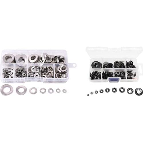 JFBL Hot 260Pcs M2-M12 Tooth Starlock Push on Locking Washers Speed Clips with 295Pcs Spring 2 Wave Washer Gasket Assortment Kit