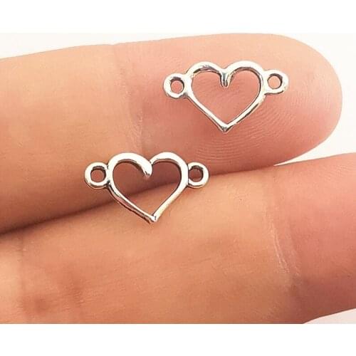 JINDINSP 50pcs 14.5*8mm Antique Silver Color Hollow Heart Connector Charms For Jewelry Making DIY Jewelry Findings