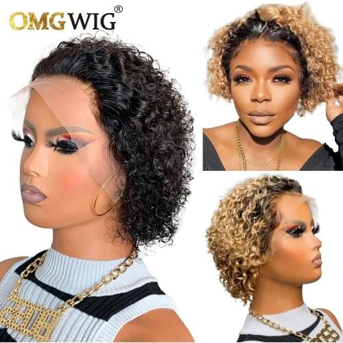 Pixie Cut Short Curly Wig For Women HD Transparent Lace Front Human Hair Wigs Water Wave Brazilian Virgin Hair Wigs 150% Density