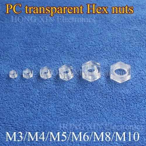 M3 M4 M5 M6 Plastic Nut Transparent nut Polycarbonate nut PC nut clear hex nut LED Lighting outlet wire cable protect nuts