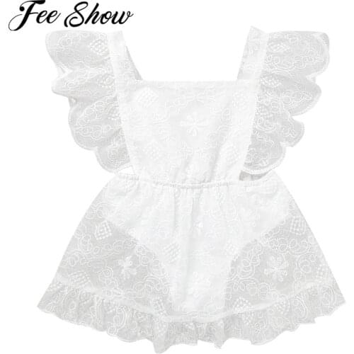 Girls Cute European American Sleeveless Lace Baby Tutu Romper White Newborn Baby One-piece Tulle Party Wedding Dress Clothing